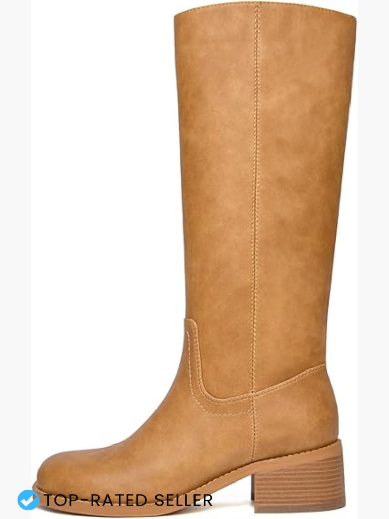 Knee High Boots Square Toe Chunky Block Heel Wide Calf Low Heel Riding Boots